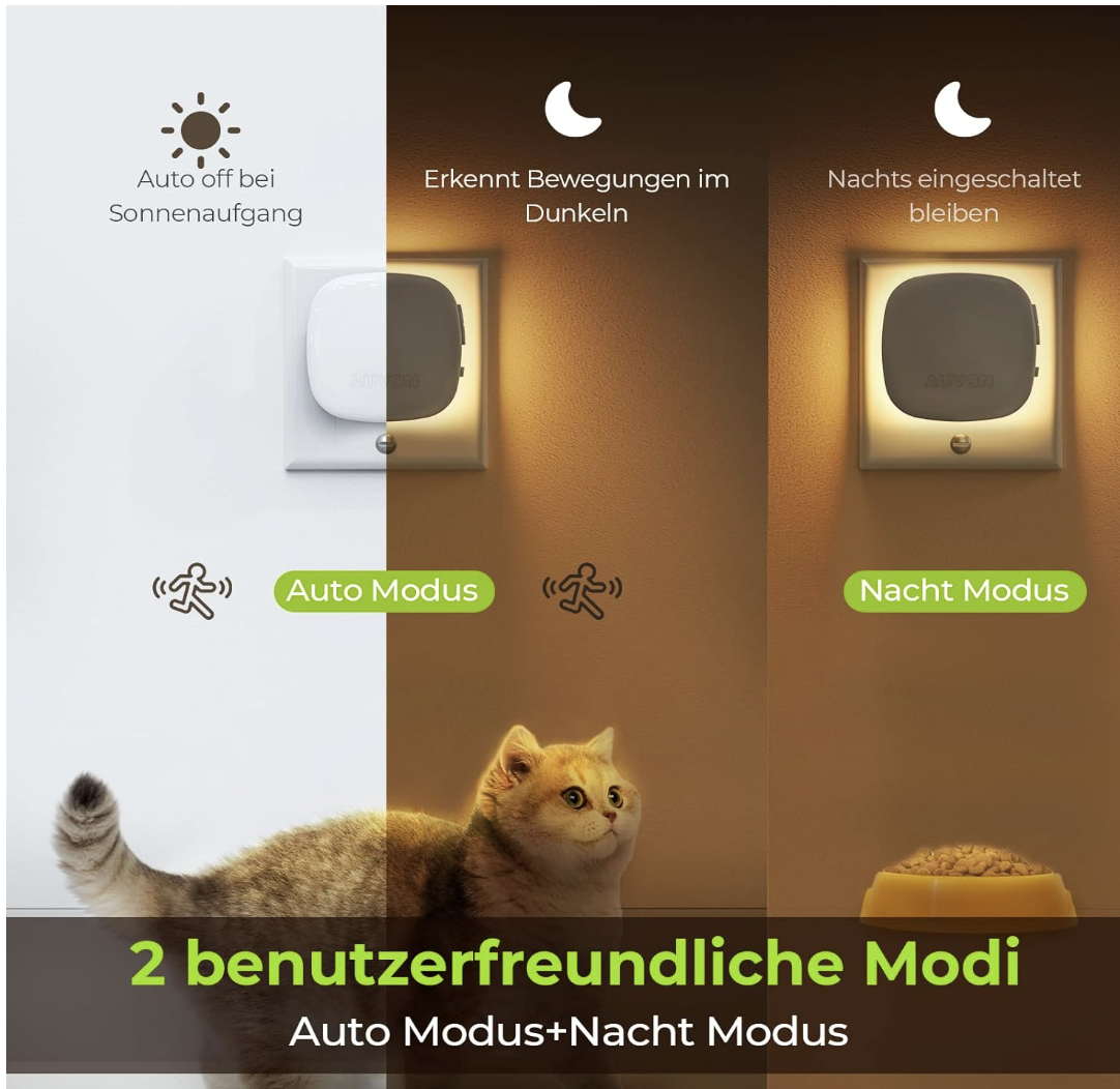 AUVON Nachtlicht mit Dämmerungssensor für Steckdosen